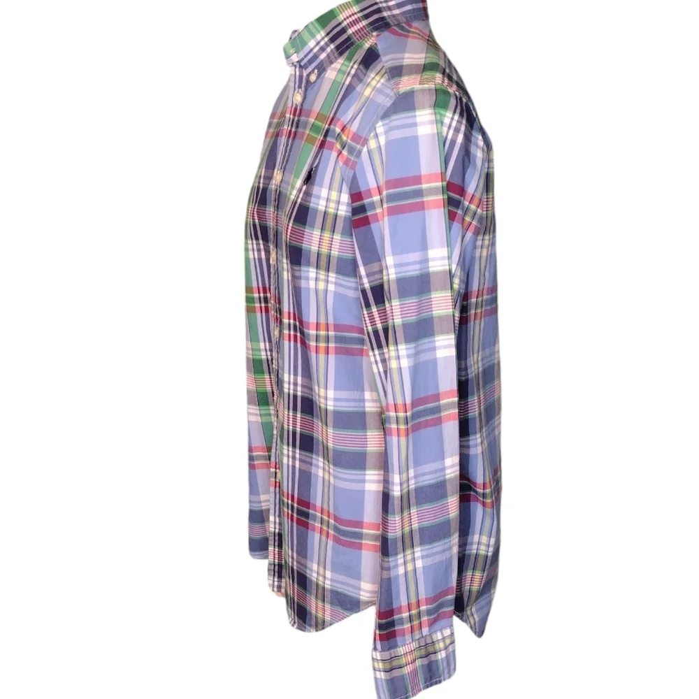 Ralph Lauren Blue label XL plaid button cuff button up women's Cotton blouse - Picture 2 of 4